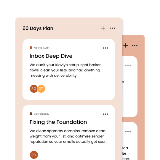 Inbox Snacks roadmap planning step using a project management tool to map Klaviyo flows and strategy